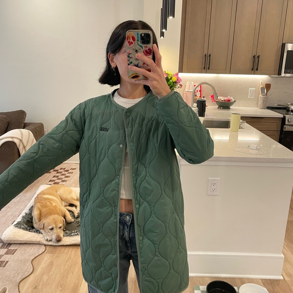 Vans Quilted Long Puffer Jacket in Olive Green